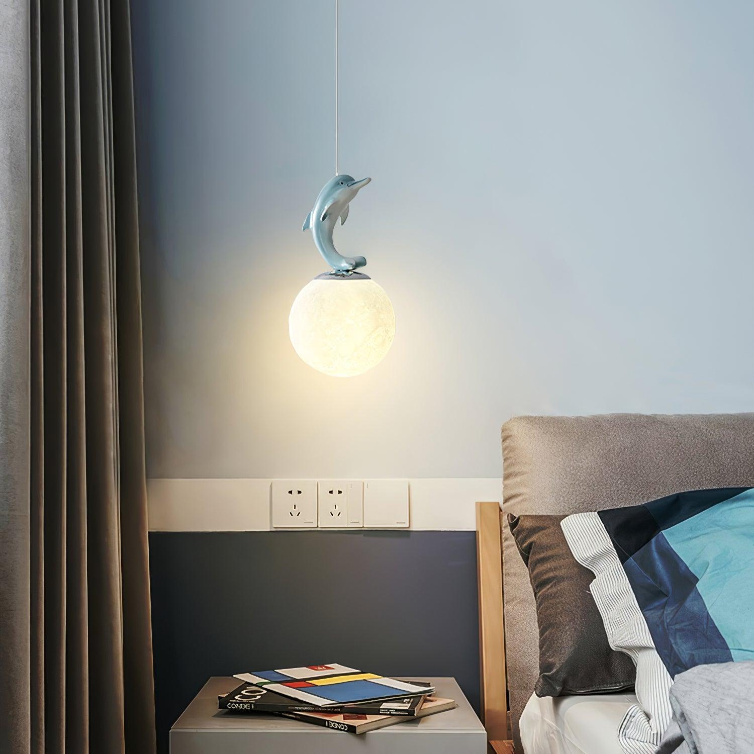 3D Moon and Animal Pendant Light for Kids Nursery Room Decorative Ceiling Hanging Lamp