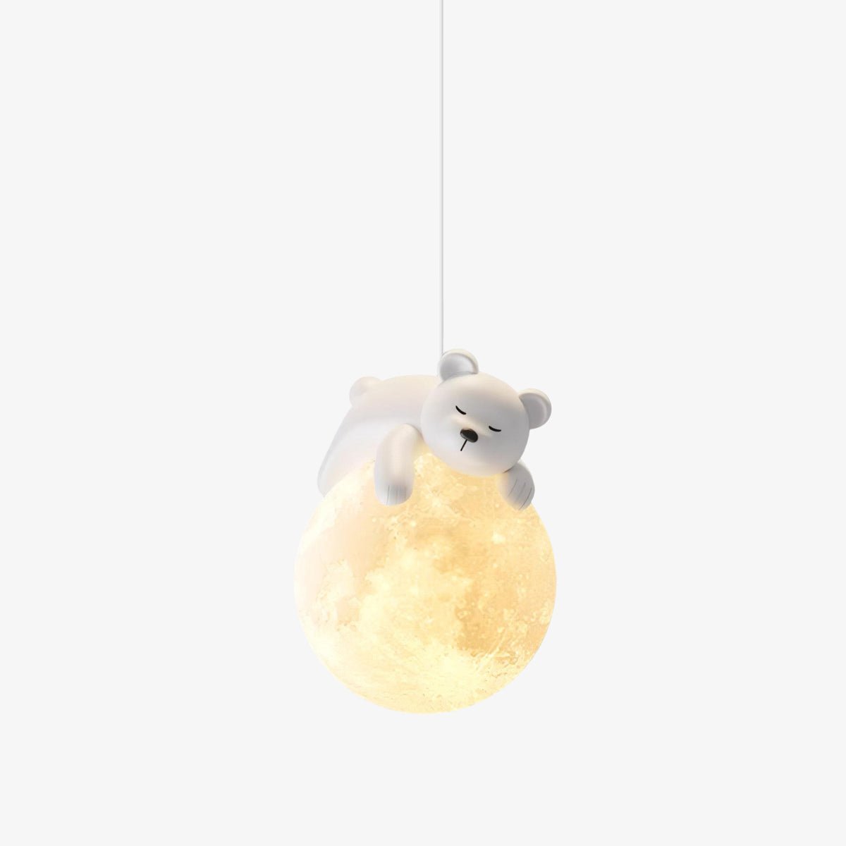 3D Printed Sleeping Bear Moon Pendant Light for Kids Bedroom and Nursery Animal Hanging Lamp