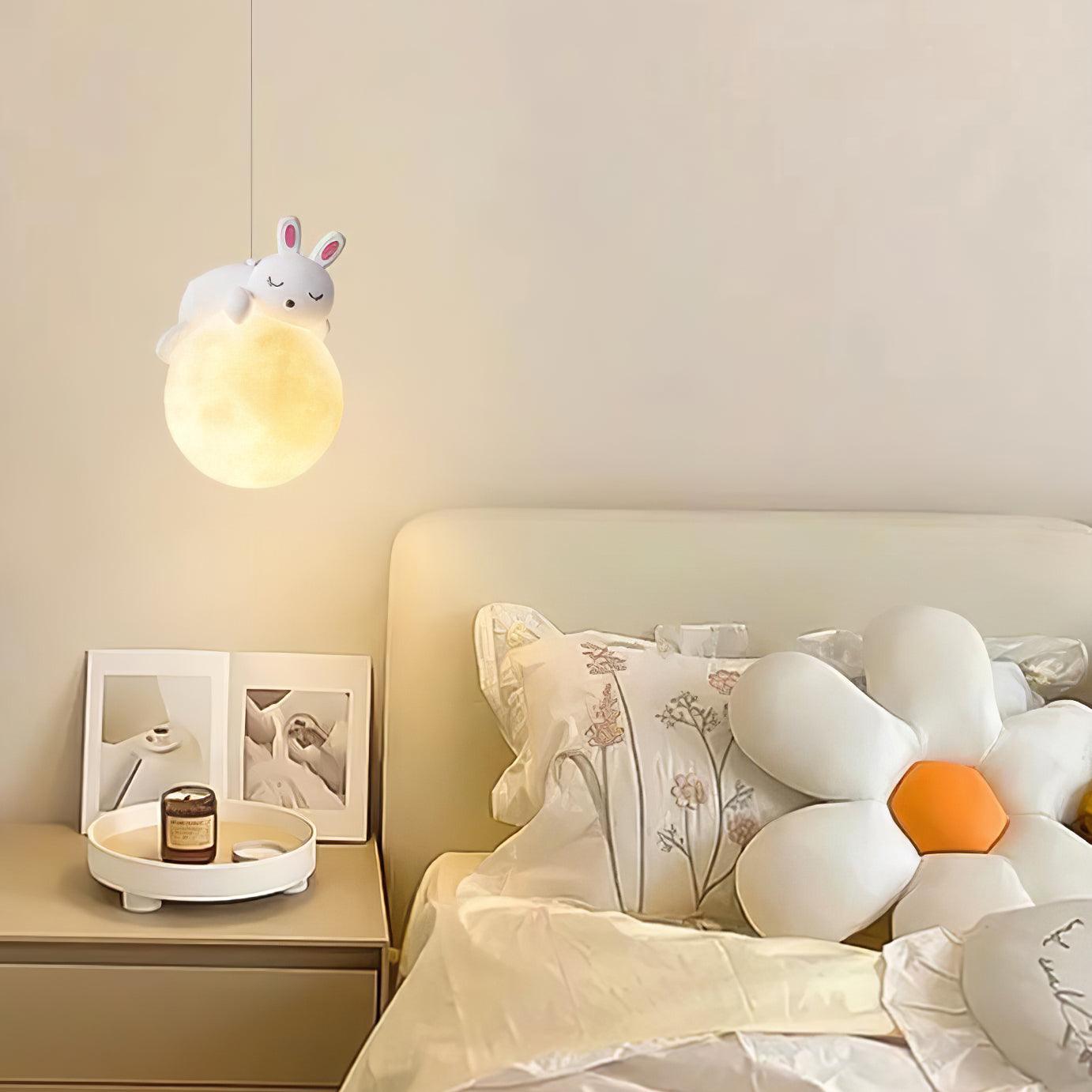 3D Printed Sleeping Bear Moon Pendant Light for Kids Bedroom and Nursery Animal Hanging Lamp