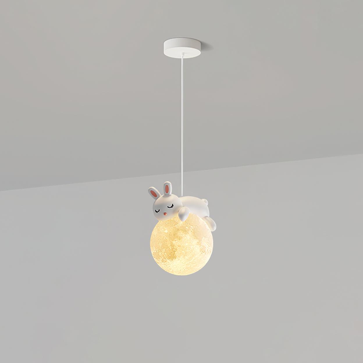 3D Printed Sleeping Bear Moon Pendant Light for Kids Bedroom and Nursery Animal Hanging Lamp