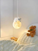 3D Printed Sleeping Bear Moon Pendant Light for Kids Bedroom and Nursery Animal Hanging Lamp