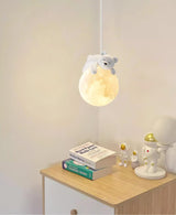 3D Printed Sleeping Bear Moon Pendant Light for Kids Bedroom and Nursery Animal Hanging Lamp