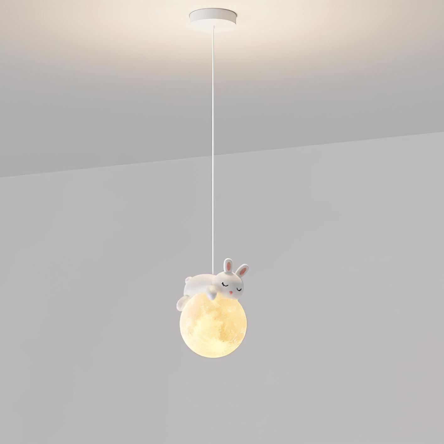 3D Printed Sleeping Bear Moon Pendant Light for Kids Bedroom and Nursery Animal Hanging Lamp