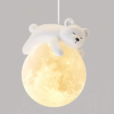 3D Printed Sleeping Bear Moon Pendant Light for Kids Bedroom and Nursery Animal Hanging Lamp