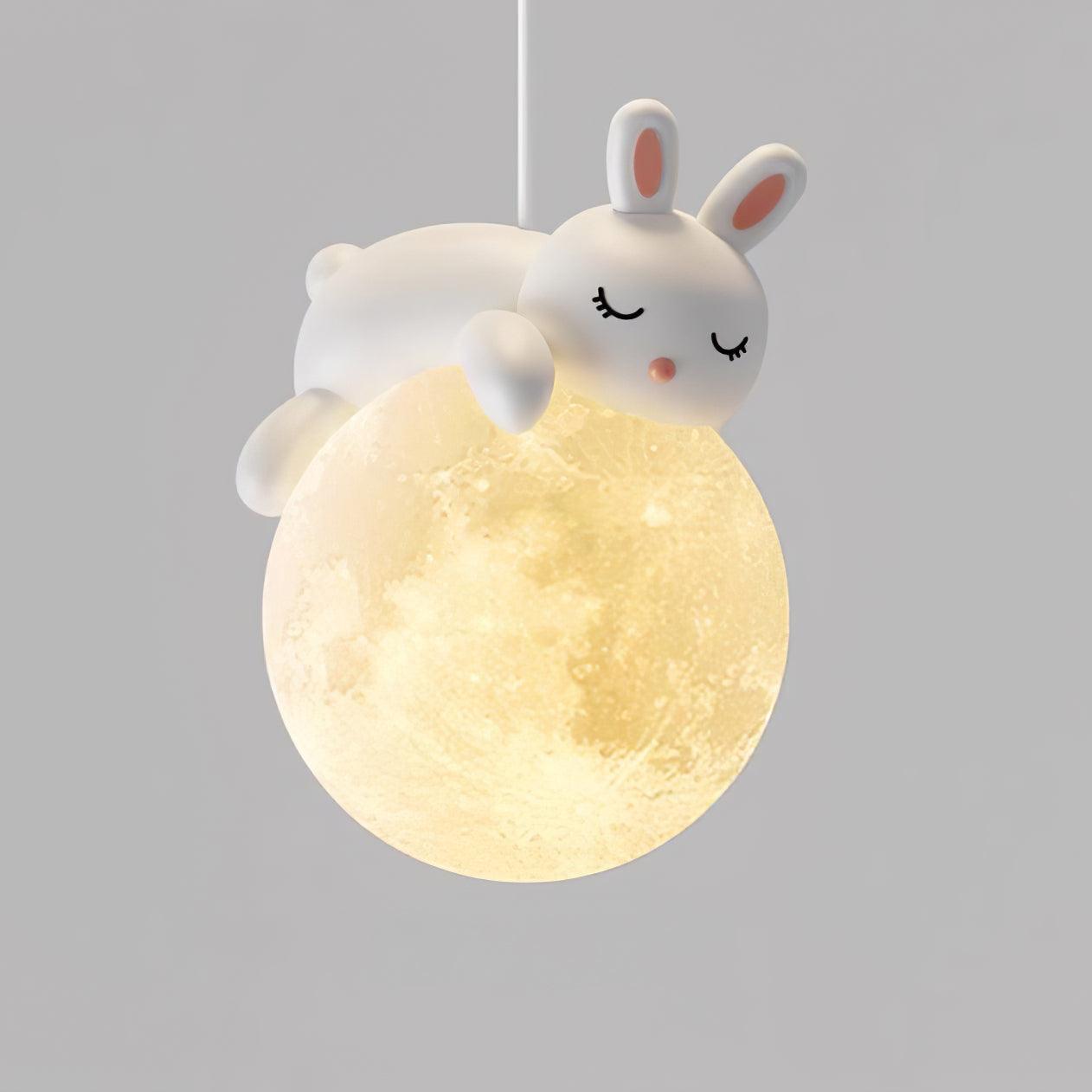 3D Printed Sleeping Bear Moon Pendant Light for Kids Bedroom and Nursery Animal Hanging Lamp