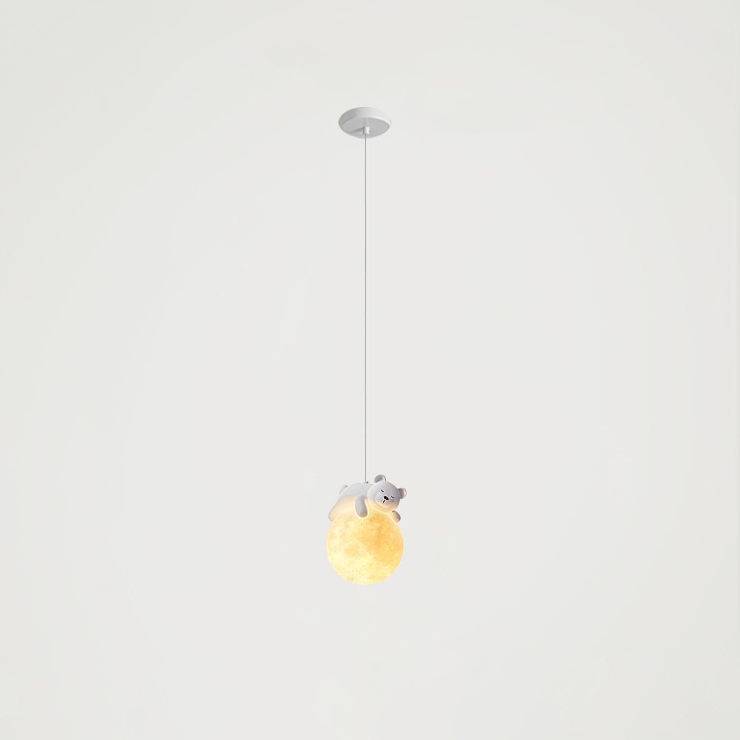 3D Printed Sleeping Bear Moon Pendant Light for Kids Bedroom and Nursery Animal Hanging Lamp