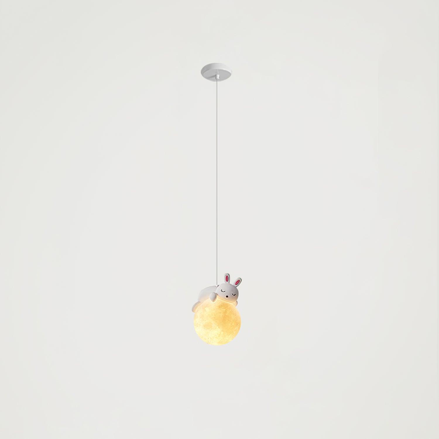 3D Printed Sleeping Bear Moon Pendant Light for Kids Bedroom and Nursery Animal Hanging Lamp