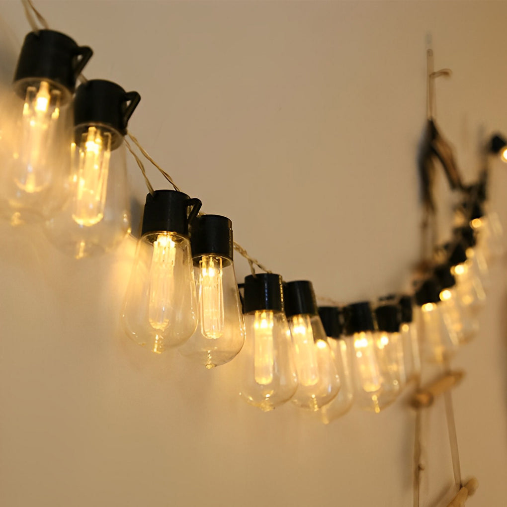 40 LED Retro Bulb Solar String Lights USB Rechargeable Warm White Outdoor Garden Hanging Decor