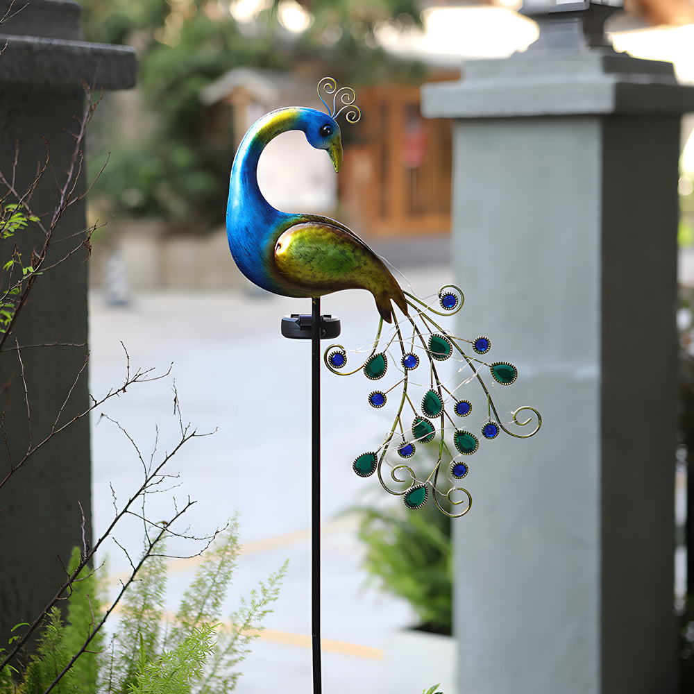 43.7 Inch Decorative Peacock Solar Garden Stakes 2 Pack Waterproof Metal Landscape Path Lighting