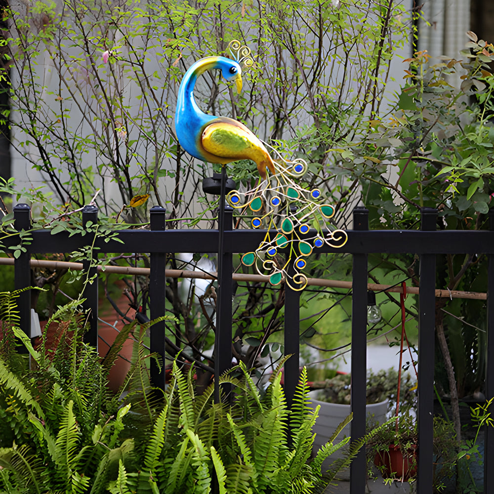 43.7 Inch Decorative Peacock Solar Garden Stakes 2 Pack Waterproof Metal Landscape Path Lighting