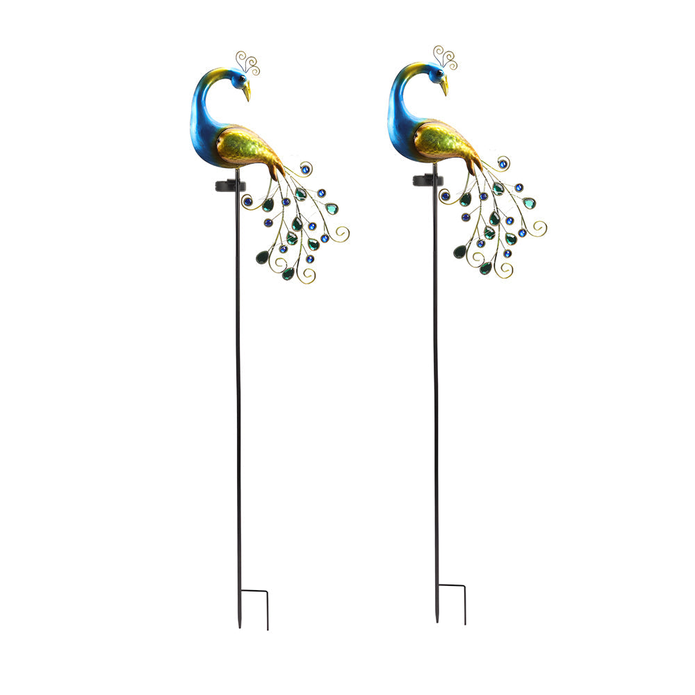 43.7 Inch Decorative Peacock Solar Garden Stakes 2 Pack Waterproof Metal Landscape Path Lighting