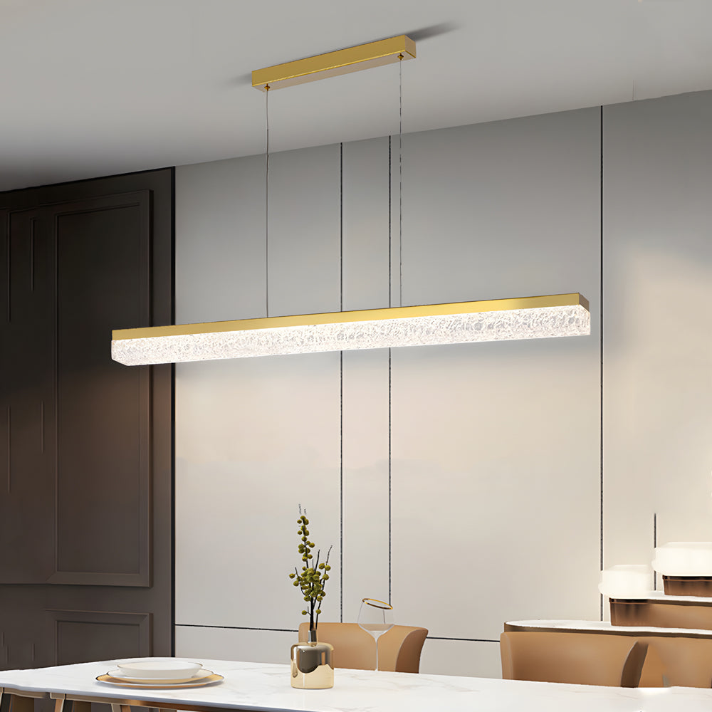 47 Inch Modern LED Linear Island Chandelier Dimmable Pendant Light with Ice Crack Resin Shade