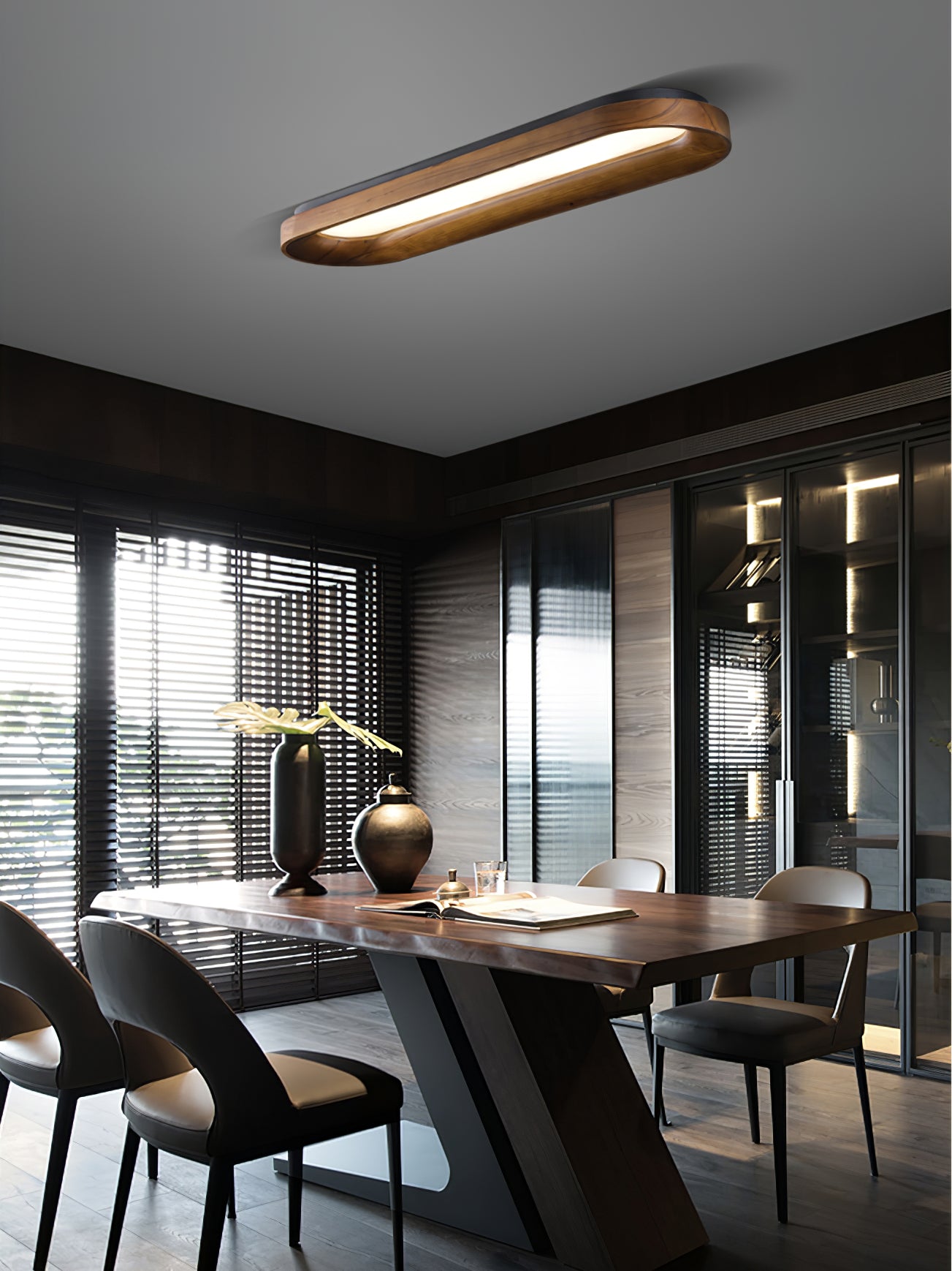 Modern Minimalist Organic Flowing Cloud LED Ceiling Light with Wood Frame and Acrylic Diffuser