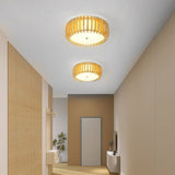 Modern Round Wooden LED Ceiling Light for Bedroom with 3 Step Color Dimming