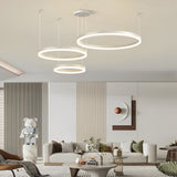 Modern White Circular Rings LED Chandelier with 3 Step Dimming and Adjustable Lighting