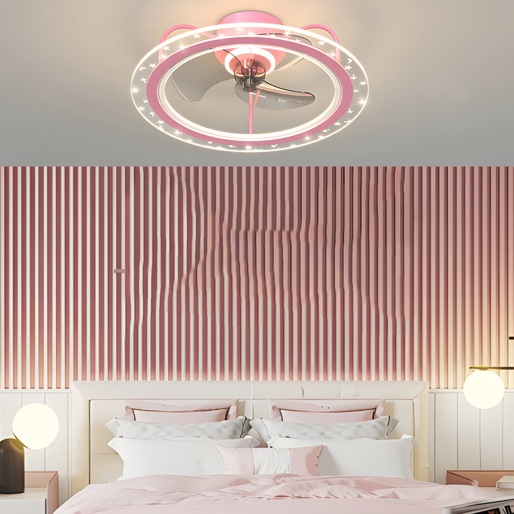 Modern Round Star Decor Bladeless Ceiling Fan with 3 Step Dimming Flush Mount Light Fixture