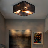Industrial Square Metal Ceiling Lamp Rustic Black Iron Frame Flush Mount Light for Farmhouse Bedroom and Entryway
