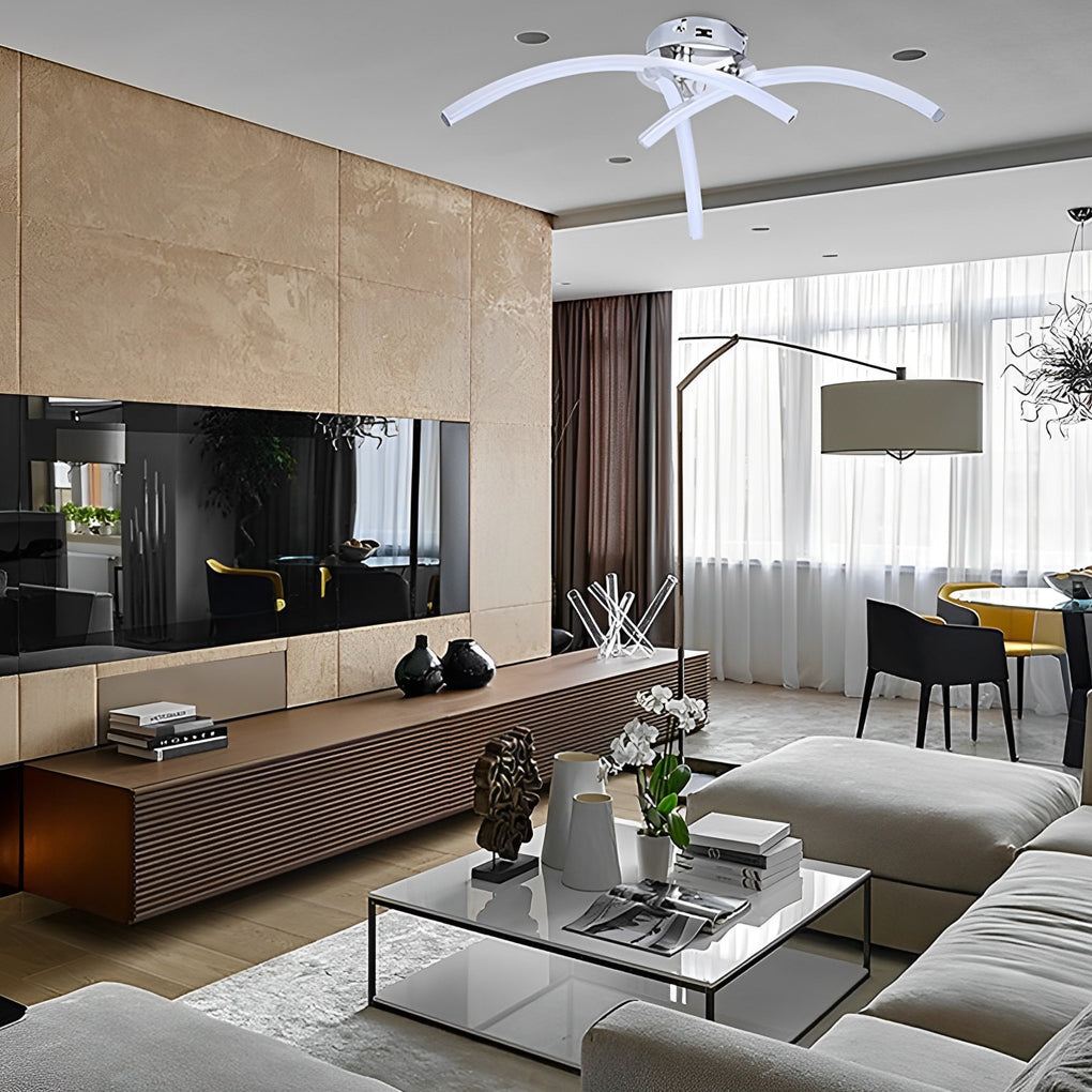 Modern Geometric 3 Line LED Ceiling Light White Flush Mount Chandelier for Bedroom and Living Room