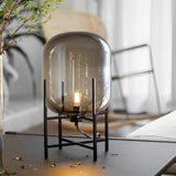 Modern Industrial Floor Lamp with Hand Blown Smoke Glass Shade and Black Metal Frame