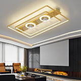 Modern Rectangular Bladeless Ceiling Fan with LED Light and Dual Internal Fans for Living Room