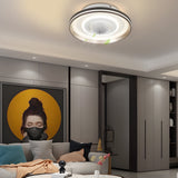 Modern Round Bladeless Ceiling Fan with Dimmable LED Light Flush Mount Low Profile Fixture