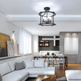 Industrial Metal Lantern Pendant Light Black Iron Cage Ceiling Fixture