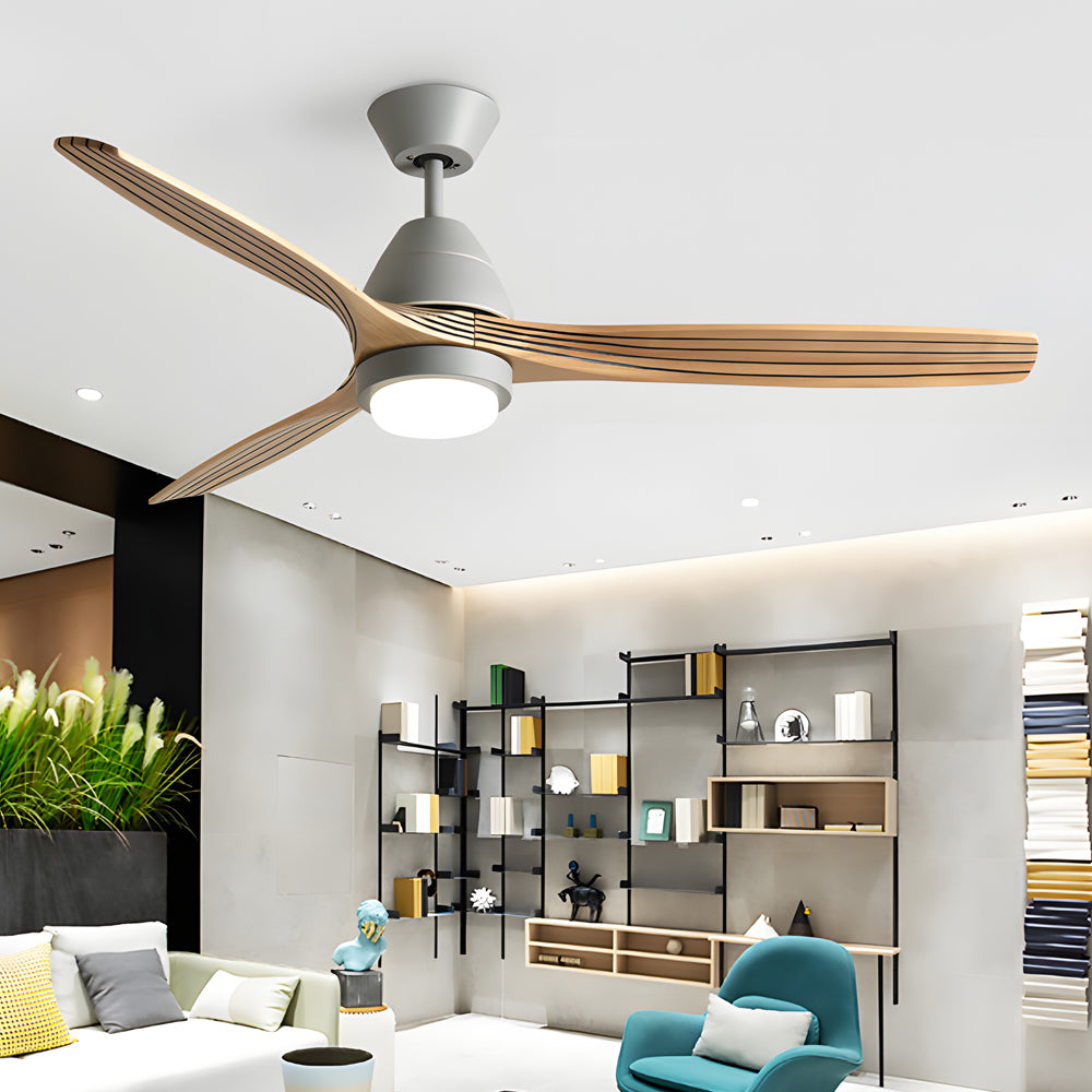 52 Inch Nordic Modern Ceiling Fan with Light and Remote Control 3 Wood Blades 6 Speed DC Motor