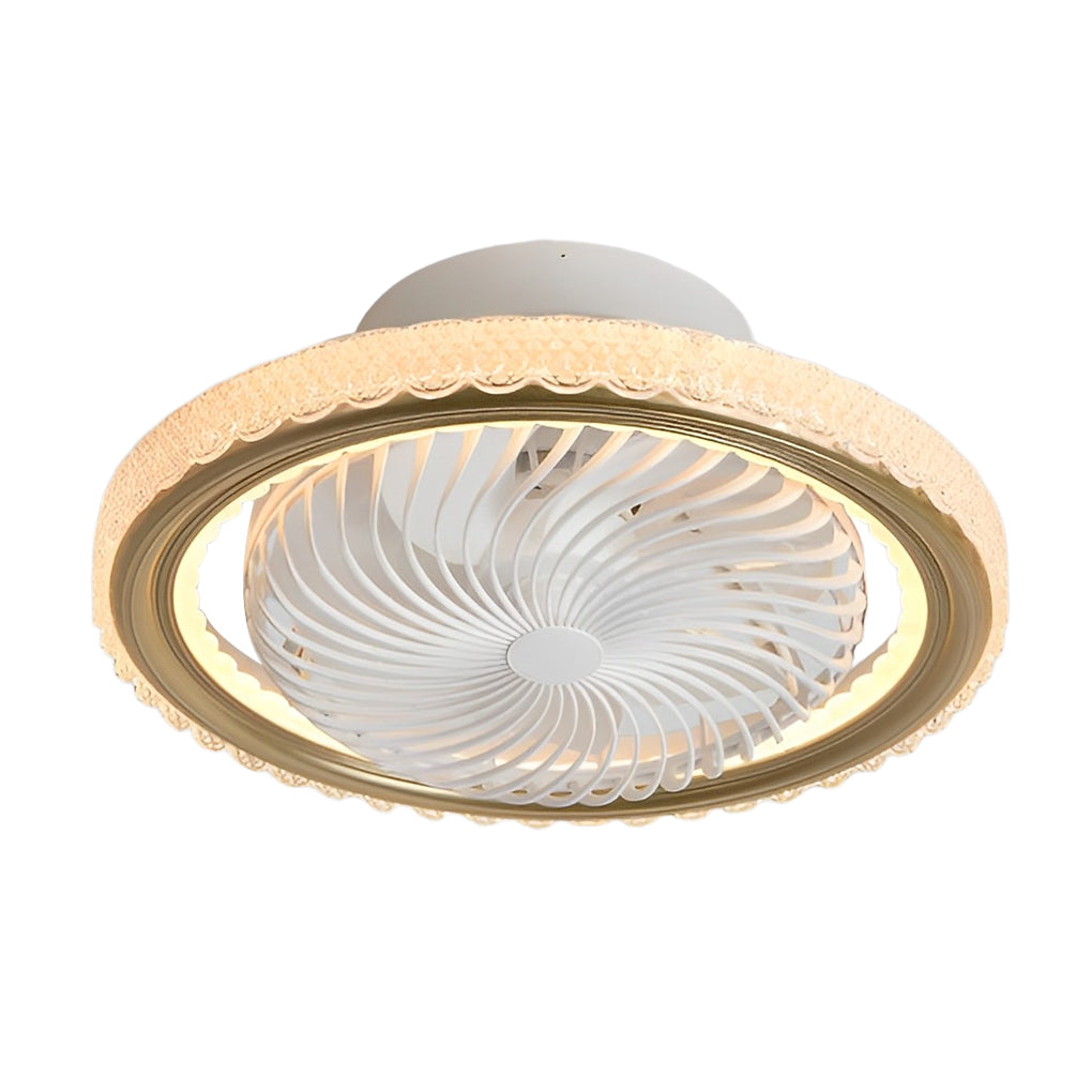 Modern Flush Mount Bladeless Ceiling Fan with Dimmable LED Light and Silent Motor