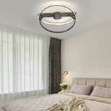Modern 2 Ring LED Flush Mount Ceiling Fan with 3 Step Dimming for Bedroom Kitchen