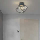 Square Black Metal and Glass Flush Mount Ceiling Lamp with 3 Step Dimmable LED Lighting