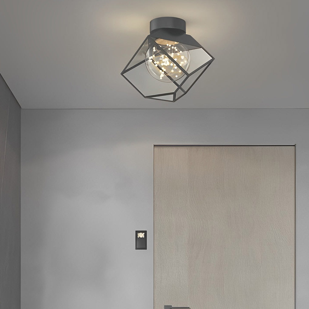 Square Black Metal and Glass Flush Mount Ceiling Lamp with 3 Step Dimmable LED Lighting