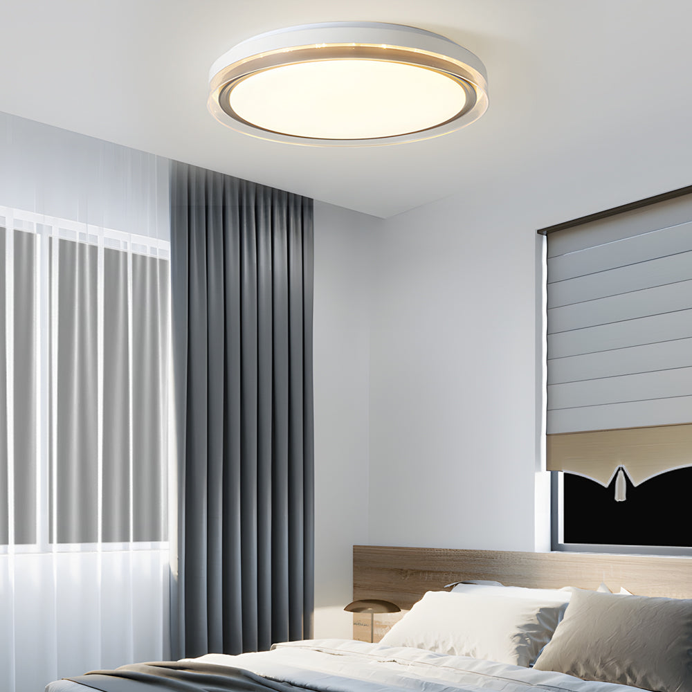 Modern White Round LED Ceiling Light Fixture with 3 Step Dimming and Acrylic Diffuser