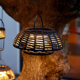 Hand Woven Rope Rattan Waterproof LED Solar Outdoor Chandelier for Garden and Terrace