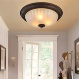 American Vintage Semi Flush Mount Ceiling Light with Round Glass Shade and Iron Frame for Bedroom