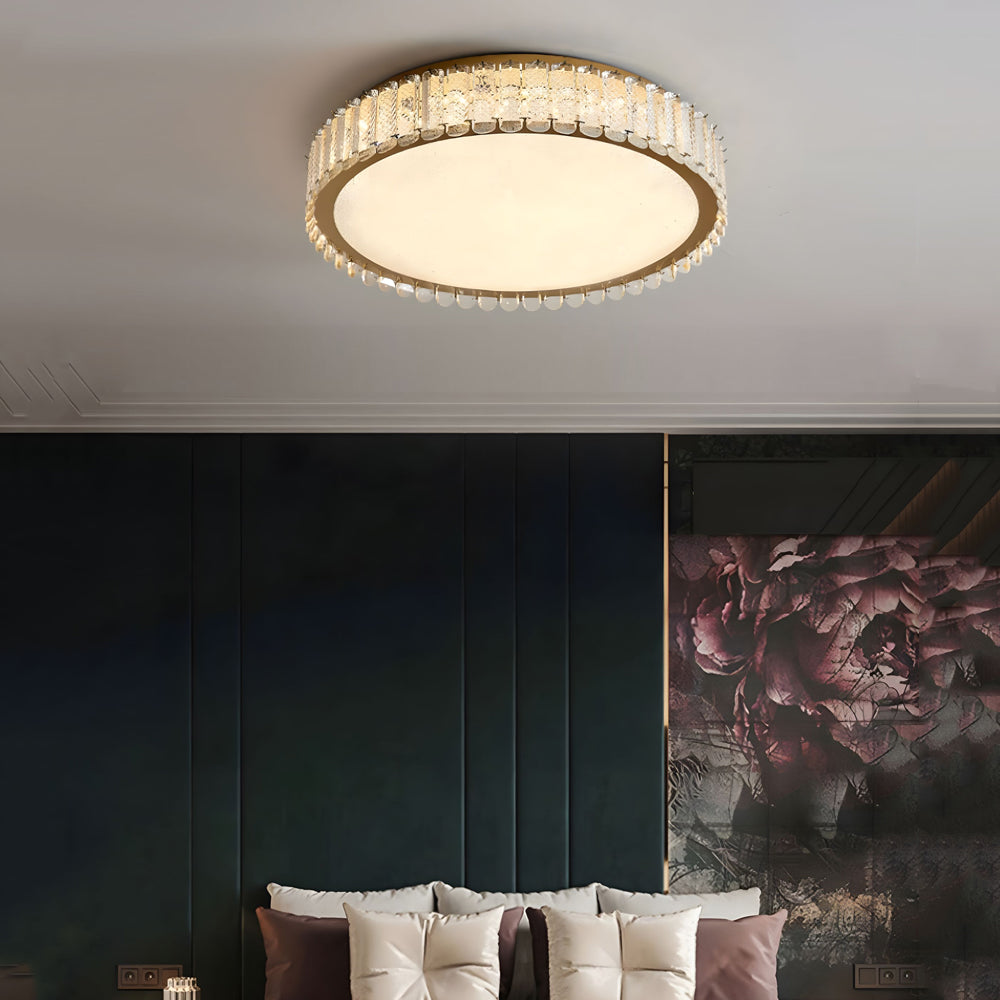 Modern Gold K9 Crystal Flush Mount Ceiling Light Luxury LED Round or Square Lamp with Frosted Shade