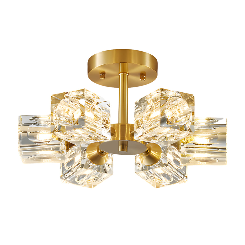 Modern Copper Crystal Ceiling Light Fixture with 180 Degree Adjustable Multi Light Shades