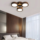 Mid Century Modern Sputnik Walnut Wood Circle LED Ceiling Light Flush Mount Fixture