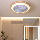 Modern Ultra Thin Bladeless Ceiling Fan with Remote Control Dimmable LED Light in Imitation Wood Grain