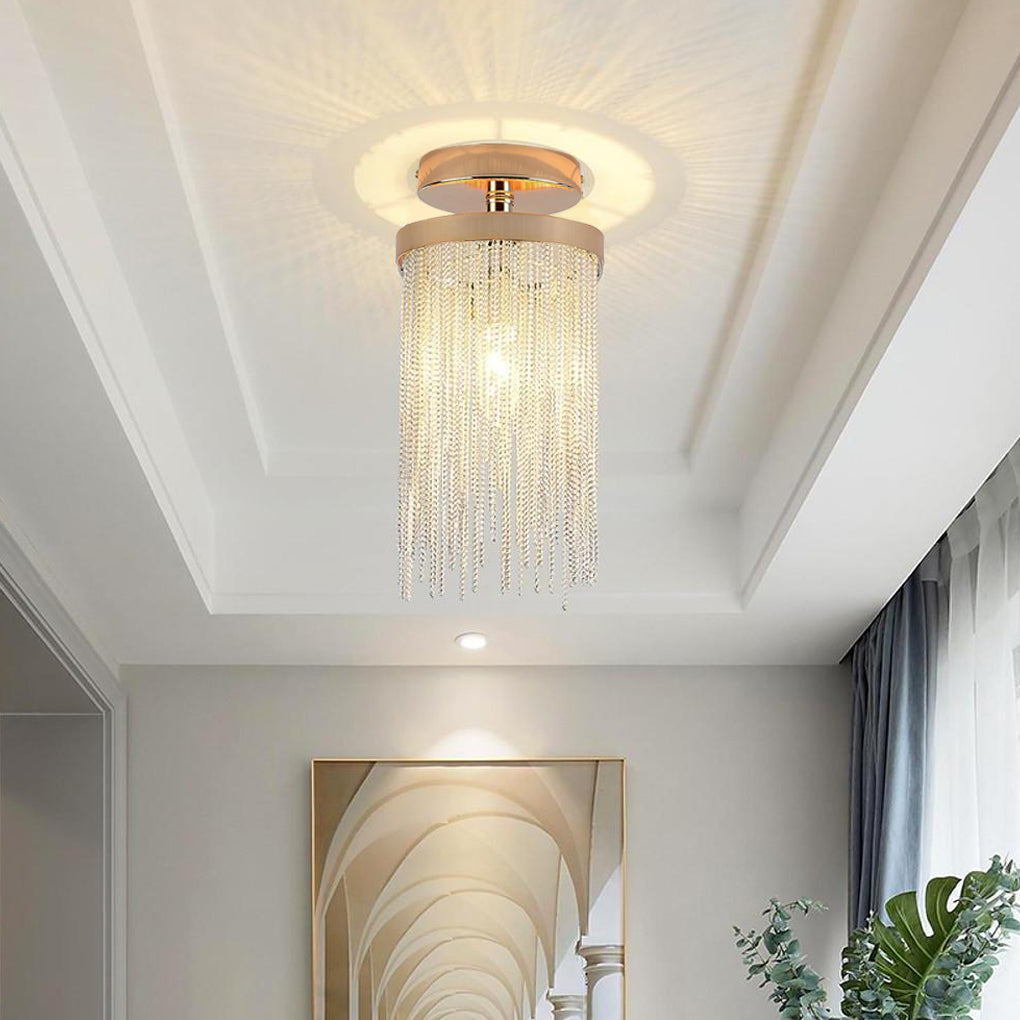 Modern Farmhouse Tassel Metal Semi Flush Mount Ceiling Light for Bedroom Hallway and Entryway Decor