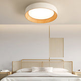 Modern Wood Grain Round LED Ceiling Light Iron 3 Step Dimming Flush Mount Fixture