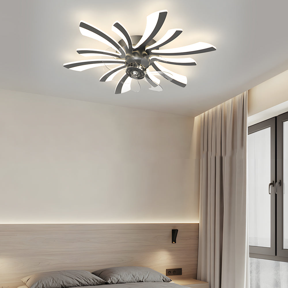 Modern Floral Acrylic Ceiling Fan with Three Step Dimming Light for Bedroom and Dining Room