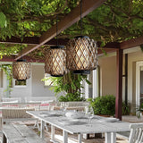 Hand Woven Rattan Outdoor Chandelier Waterproof Rustic Hanging Pendant Light for Garden Patio Yard