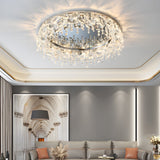 Modern Round K9 Crystal Flush Mount Ceiling Light with 3 Step Dimming and Elegant Chrome Finish