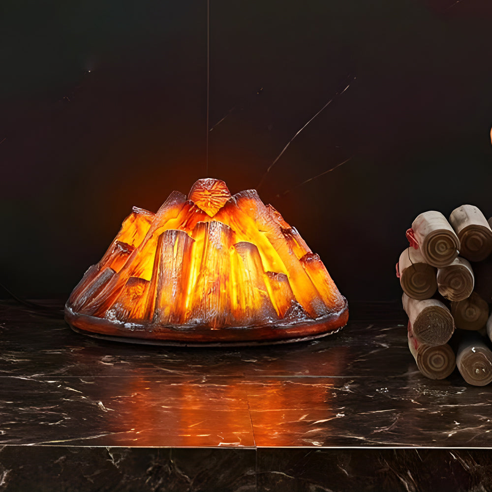 Realistic LED Resin Firewood Charcoal Simulation Flame Lamp for Indoor Decor