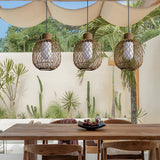 Rustic Modern Outdoor Rattan Pendant Light 10W LED Waterproof Ceiling Hanging Lantern for Garden and Porch