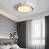 Modern White Iron and Rubber Wood Round Drum Flush Mount LED Ceiling Light Fixture