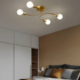 Modern Gold Chandelier with White Spherical Glass Shades for Living Room and Bedroom