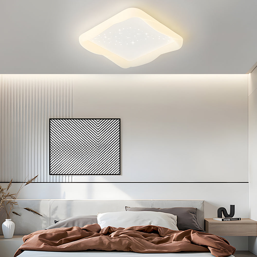 Modern Square Stars LED Ceiling Light Fixture for Kids Bedroom Milky White 3 Step Dimming
