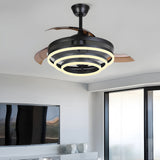 Modern Retractable Blade Ceiling Fan with 3 Color LED Light and Remote Control for Living Room