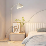 Modern White Arc Floor Lamp with Dimmable LED Dome Shade and Marble Base